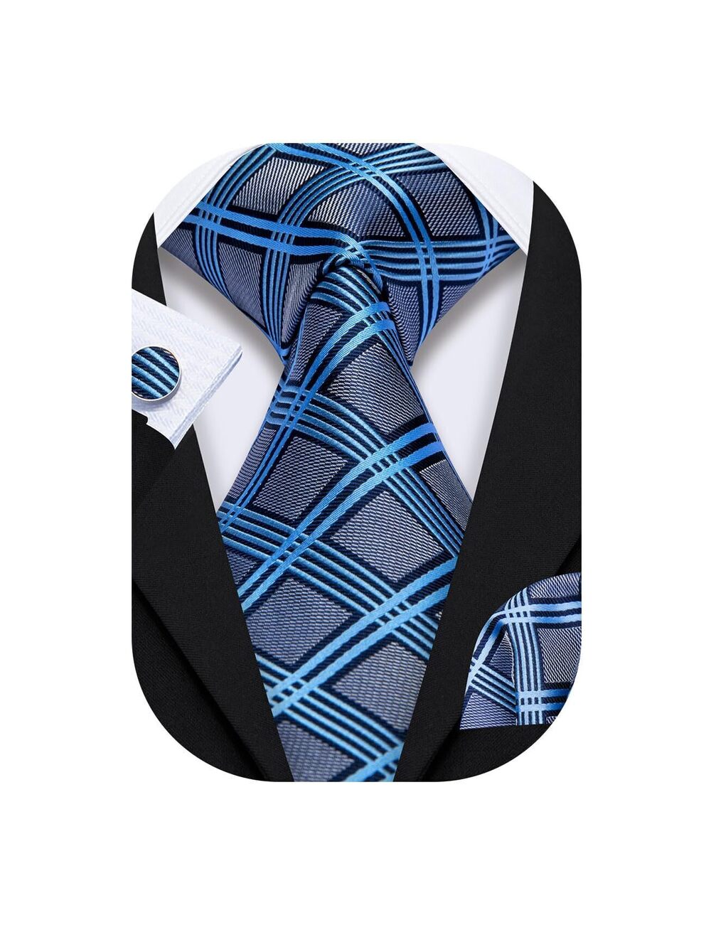 7485 Blue Grey Checks Necktie ,Grey Blue,One Size